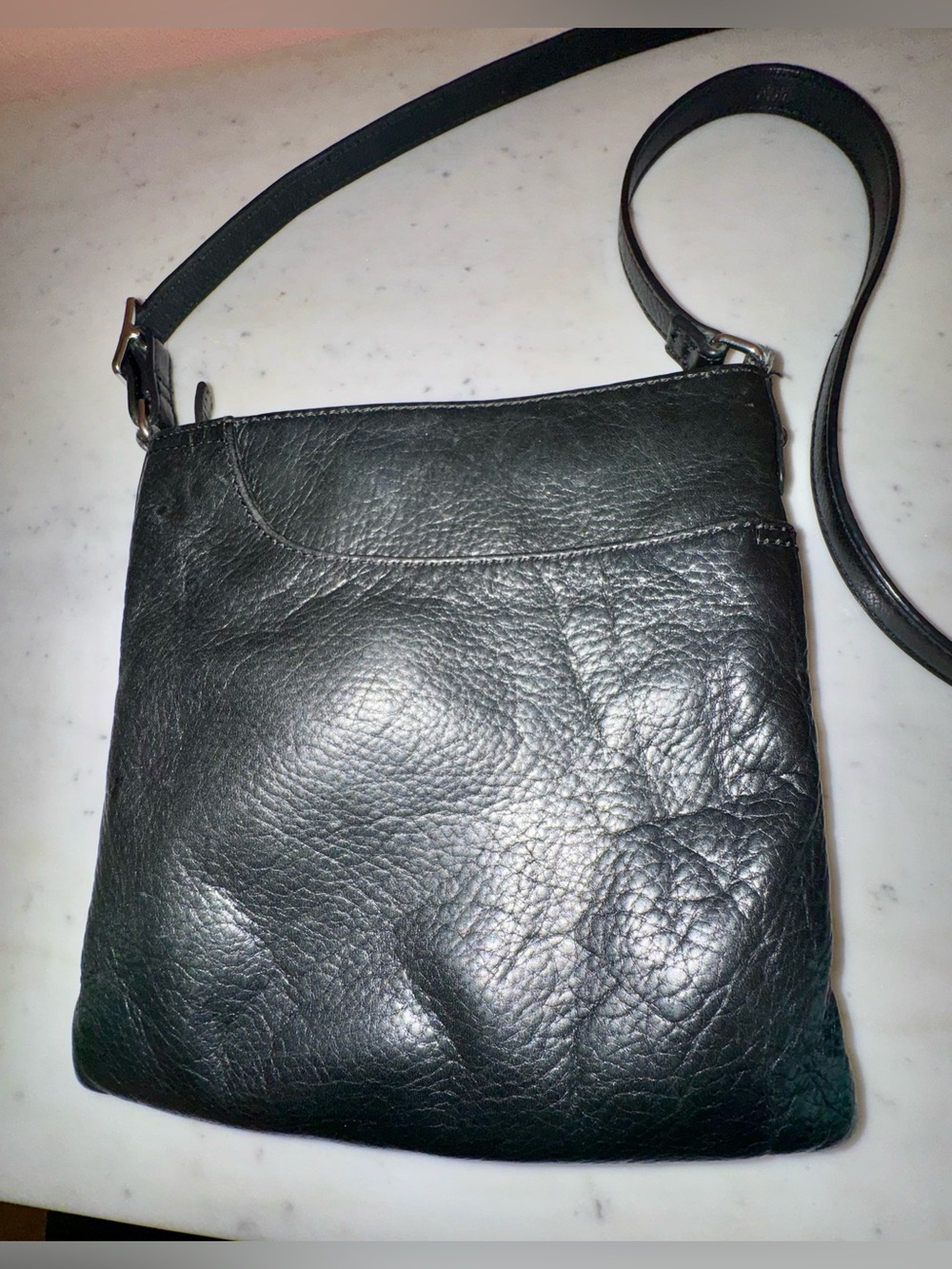 Margot “Radley” Slim Black Pebbled Leather Crossbody with Unique Curved Pocket
